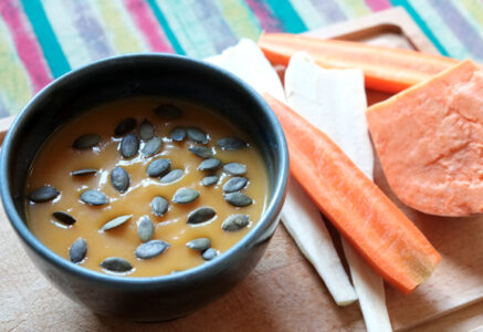 Soupe carotte-panais-patate douce-courge