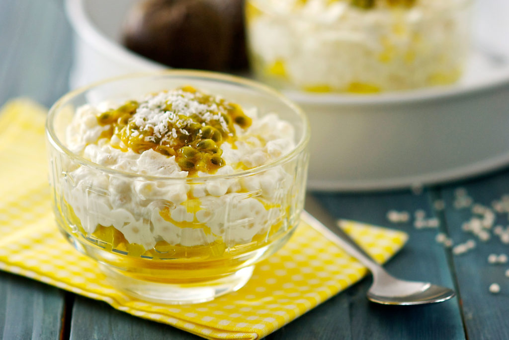 Crème de coco aux perles du Japon, mangue et passion