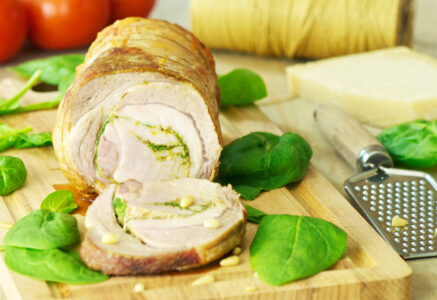 Rôti de porc roulé au pesto d’épinard