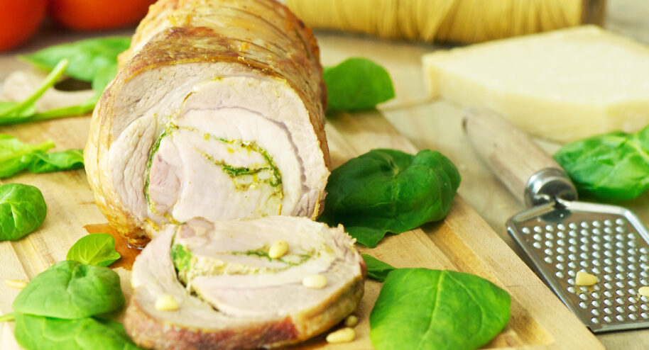 Rôti de porc roulé au pesto d'épinard