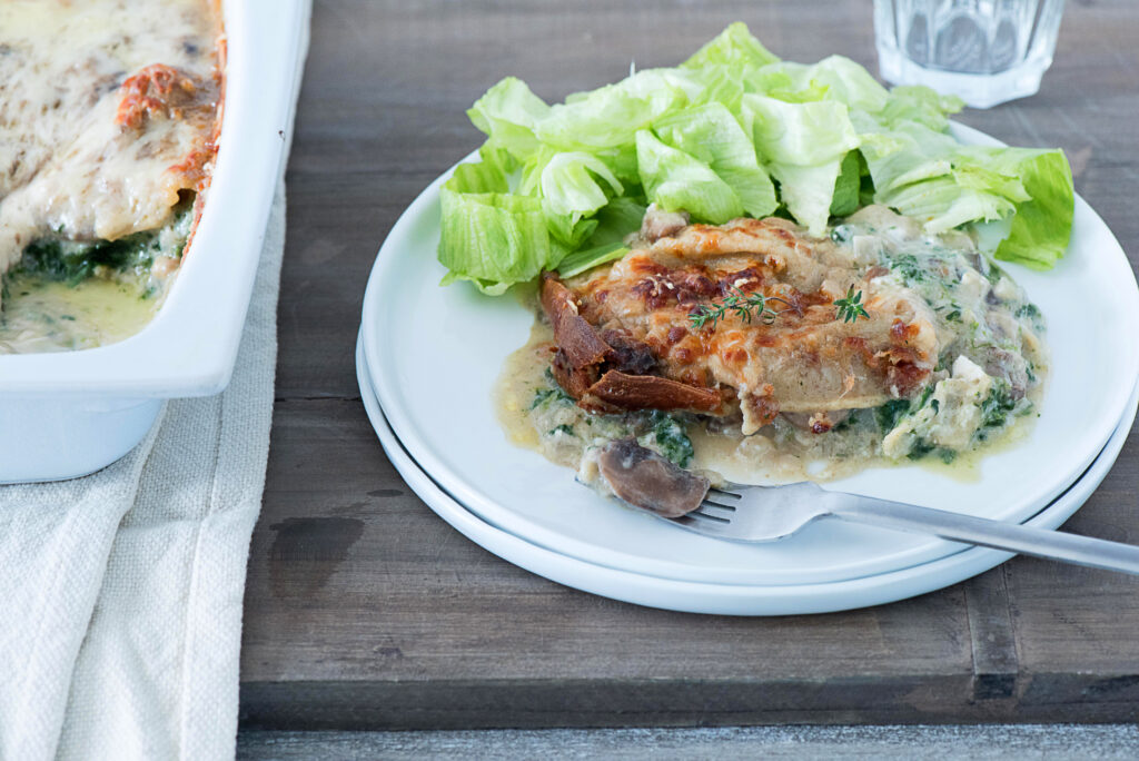 Lasagnes aux champignons et aux épinards