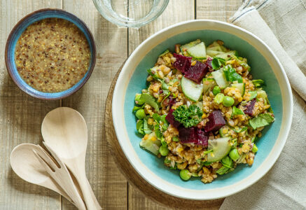 Salade de lentilles corail et épeautre sauce moutarde