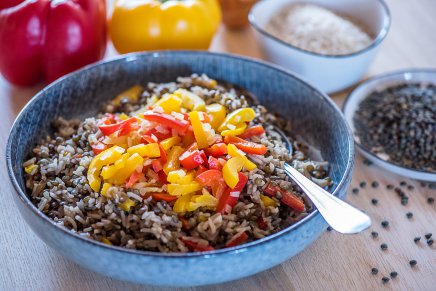 Lentilles au riz et poivrons