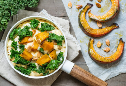 Polenta au potimarron rôti et au chou kale