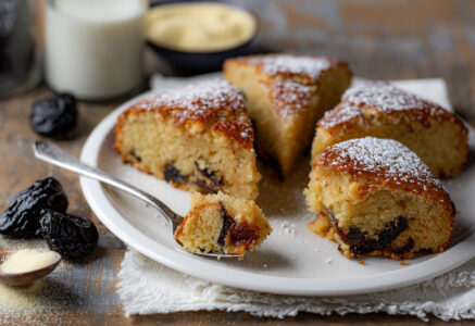 Gâteau au lait, à la semoule et aux pruneaux