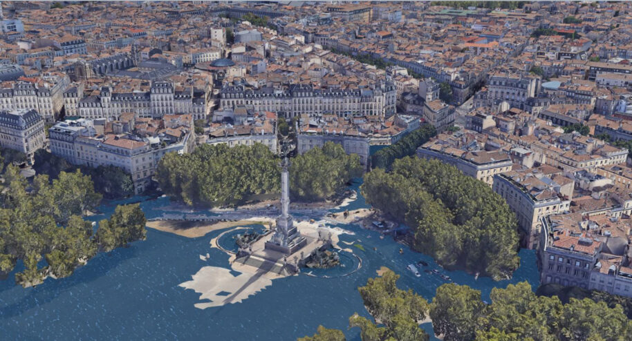 La ville de Bordeaux est menacée par la montée de eaux. Simulation en cas de hausse de températures de 3°C.