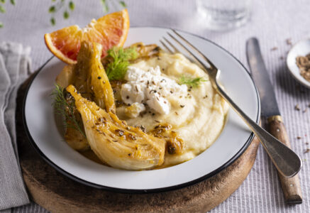 Fenouil braisé, polenta et ricotta