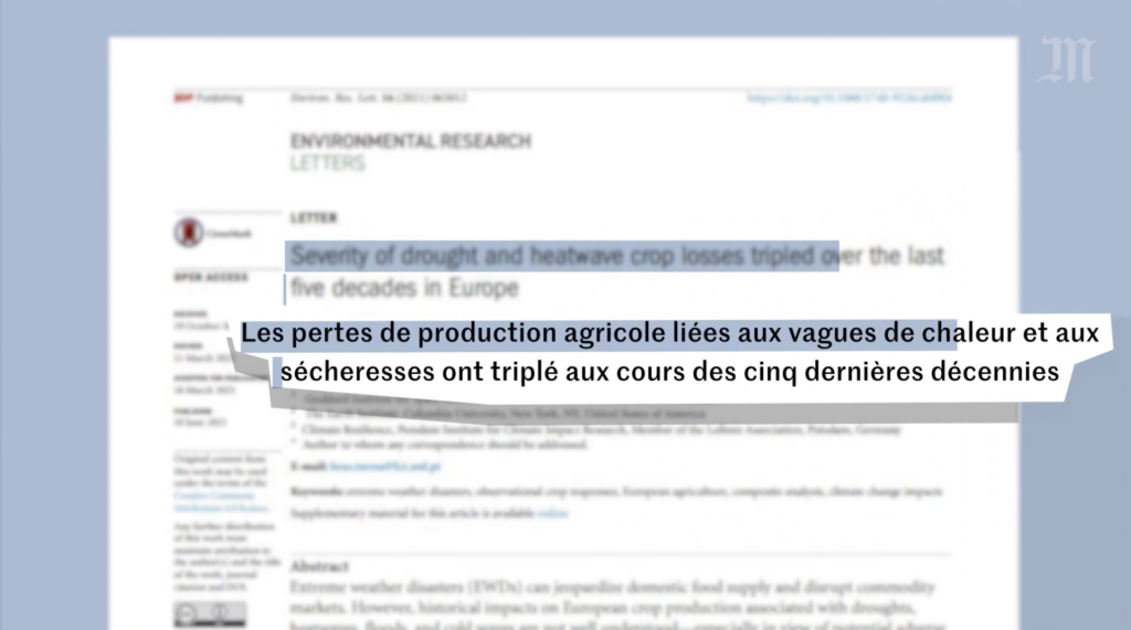 Le manque d'eau dans l'agriculture a de graves conséquences sur les rendements © Capture d'écran vidéo Le Monde