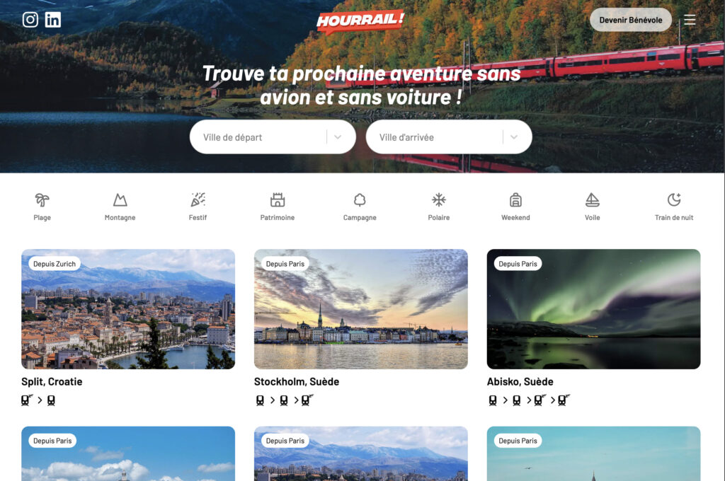 Hourrail, la plateforme pour voyager bas carbone © Capture d'écran page d'accueil