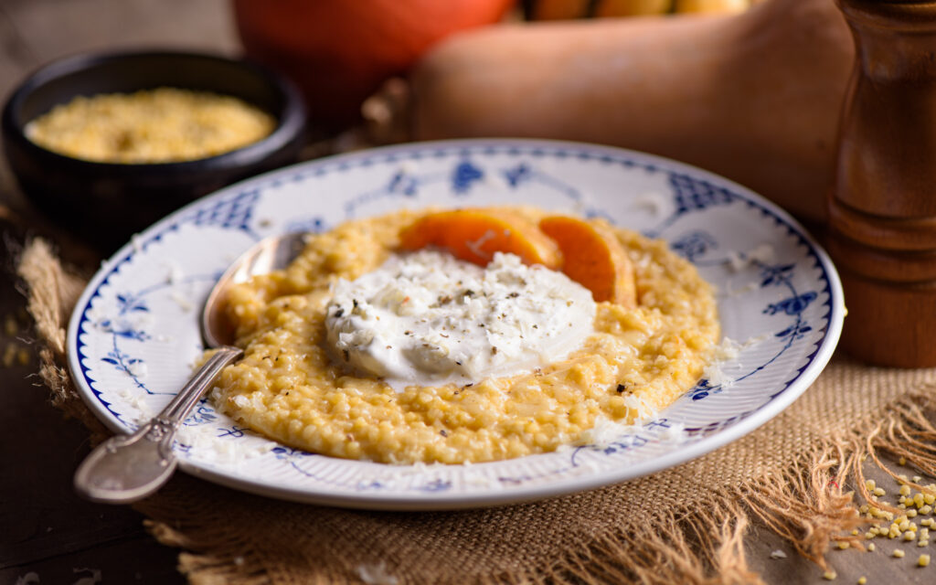 Couscous perlé sauce butternut et burrata