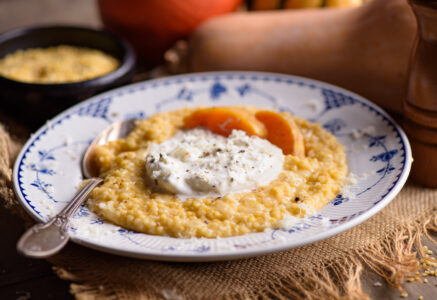 Couscous perlé, sauce butternut et burrata