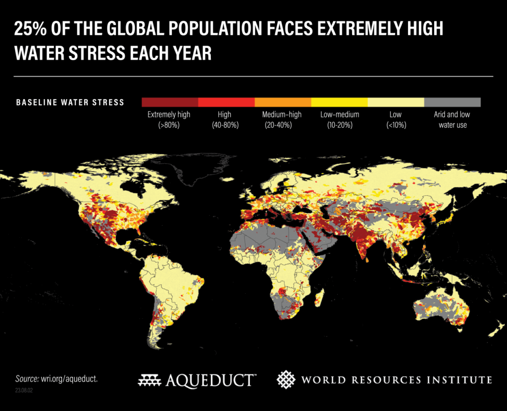 Carte des risques de stress hydrique dans le monde © World Resources Institute