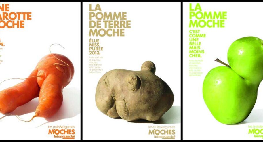 Il y a une dizaine d'année, les légumes moches avaient été vantés dans des campagnes de communication. Crédits campagne communication Intermarché